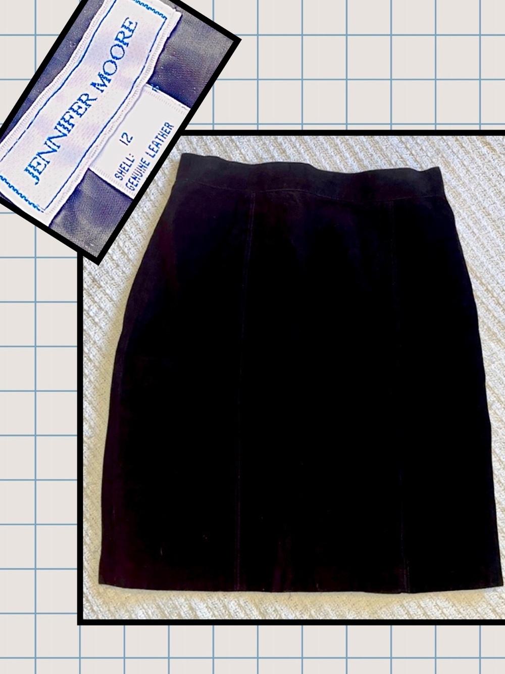 Jennifer Moore Black vintage suede leather skirt vintage sz12 fits sz 6
